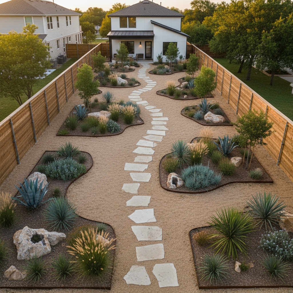 Zilker Park Modern Xeriscape Backyard
